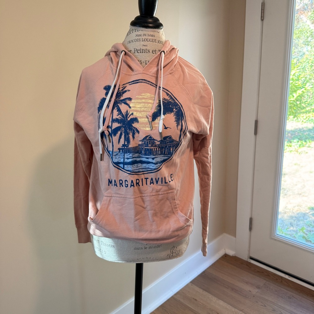 Margaritaville Women's Pink Tropical Graphic Hoodie Size S